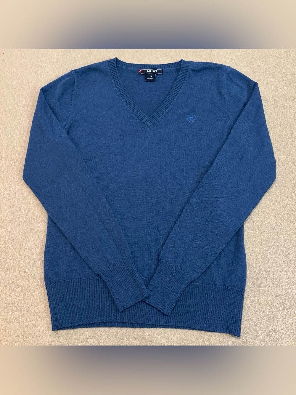 Ariat Blue V-neck Merino wool blend sweater with herringbone embellishments